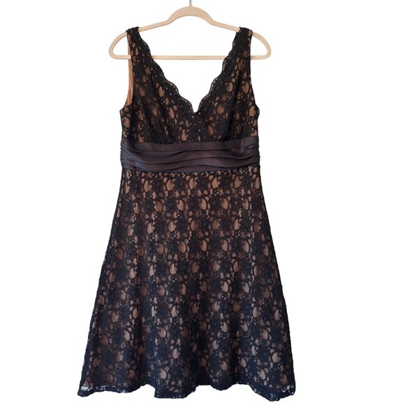 S.L. Fashions Lace Sleeveless Party Dress With Satin Waistband Sequins V-Necklin - Picture 3 of 15